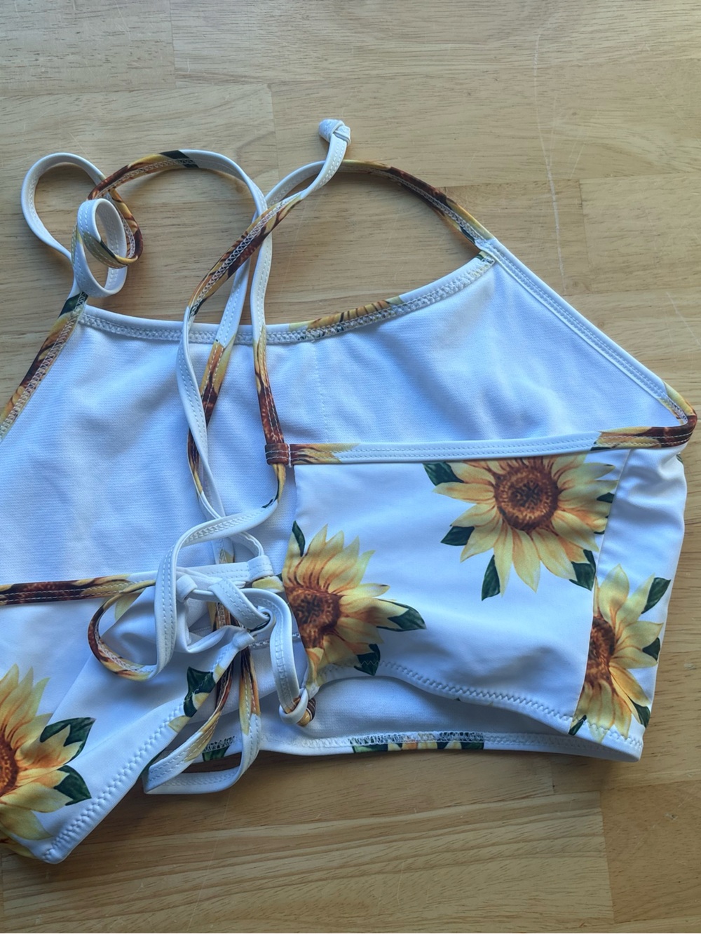 White Sunflower Print Bikini Top